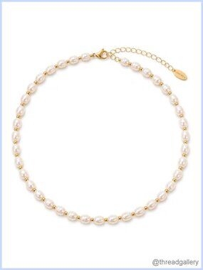 Baroque Pearl Choker Necklace 18K Gold Plated Puka Shell Beaded Coastal Jewelry